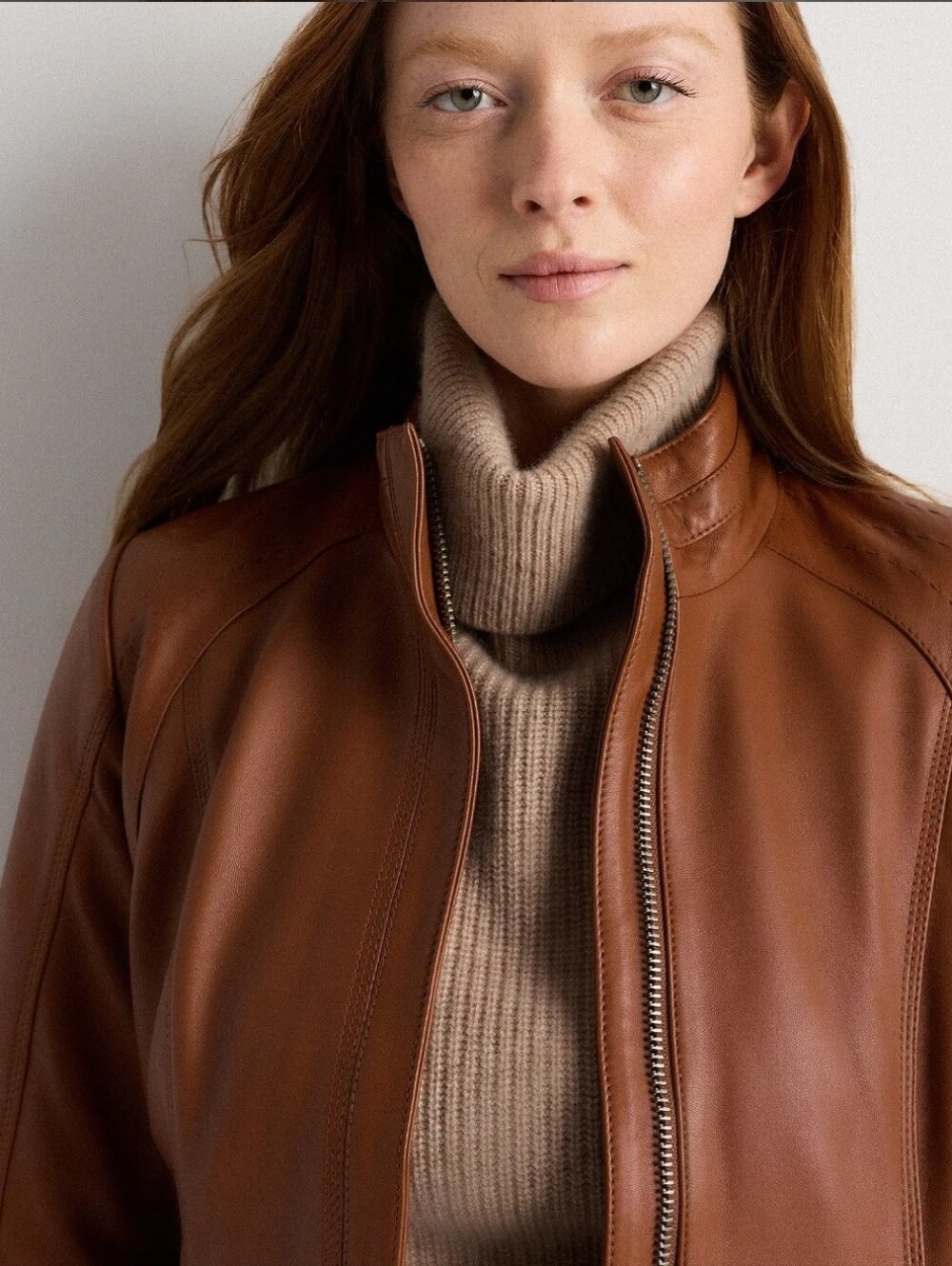NWT! Quince 100% Leather Cognic Stand Collard Jacket! Woman's Sz. M! (E26) - Picture 5 of 14